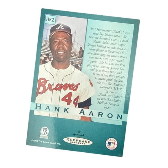 Hallmark Keepsake Hank Aaron "At The Ballpark" Ornament 1997 Baseball card mint - Picture 2 of 6